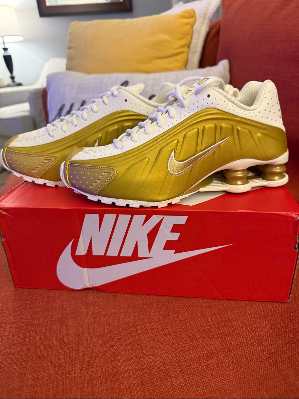 Nike Women’s Gold and White Shox Athletic Sneakers